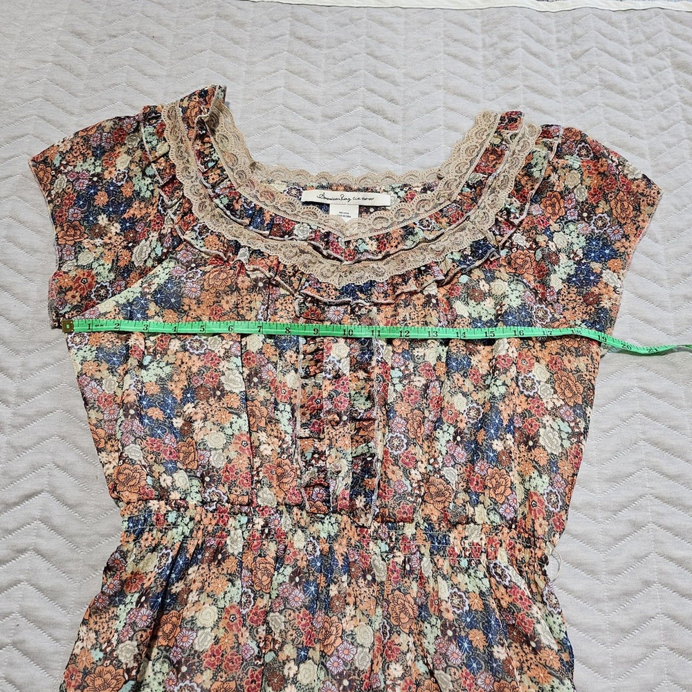 American Rag Babydoll Boho Smocked Lace Cottagecore Bloomcore Dress Size L - Picture 3 of 16